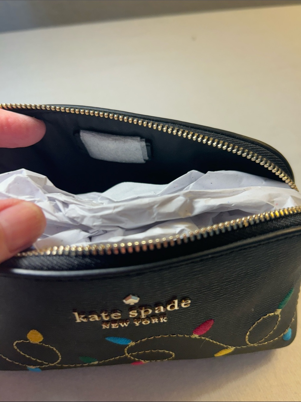 kate spade black cosmetic pouch with colorful light embroidery - Picture 5 of 7